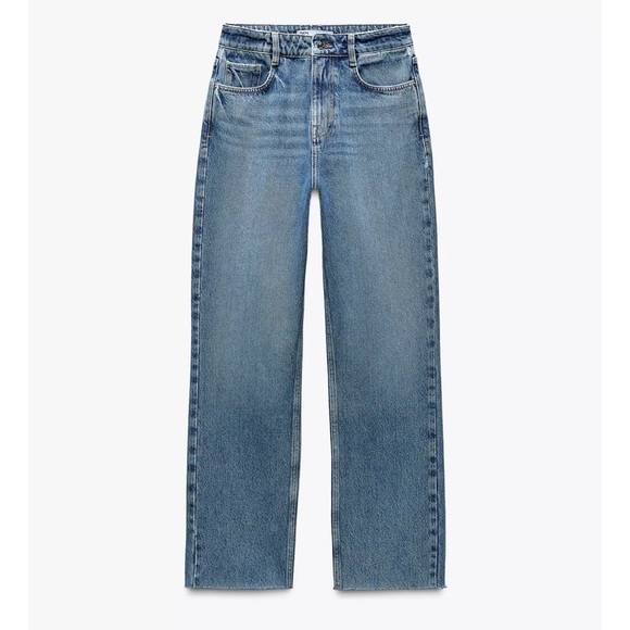 ZARA 90s High Rise Wide Leg Denim Jeans Raw Hem sz 4 light blue - Picture 1 of 12